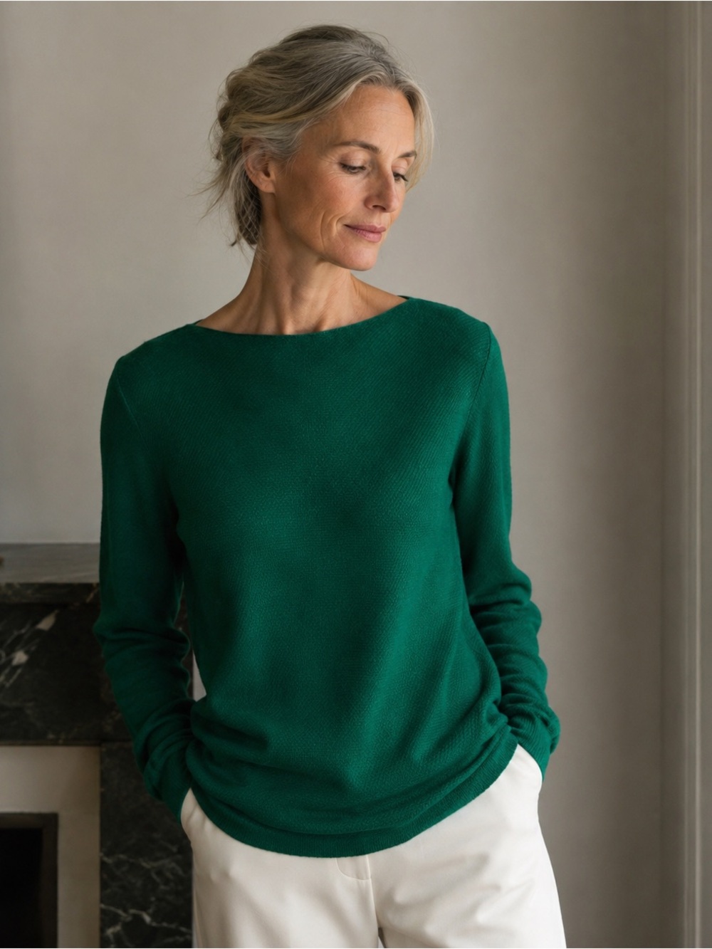 Maison Ullens Womens Sweater Sz Large Green Cashmere Wool Silk Blend Low Back